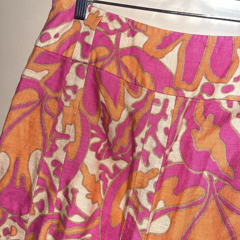 Focus 2000 Women's Linen Pink Brown Orange Abstract Skirt 6 Colorful Eclectic - Picture 3 of 12